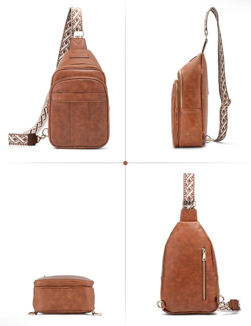 molshine Sling Crossbody Bag, Fashion Chest, Casual PU Leather Shoulder Bag for Women Work Travel Hiking Cycling DLK0037 (Yellow Brown)