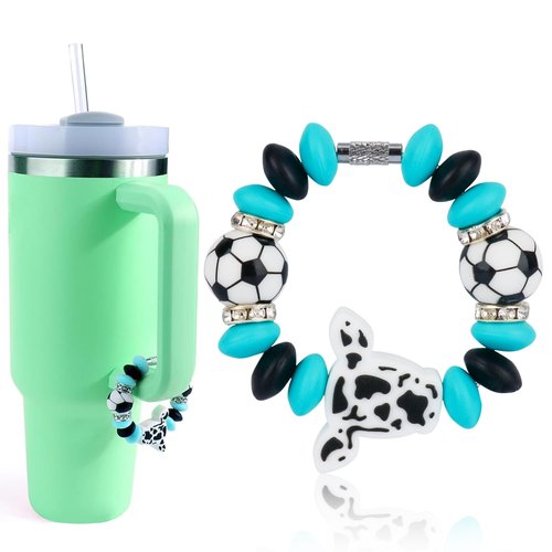 Dannir Cup Charm Beaded Making Kit, Tumbler Accessories, Keychain, Handbags Decoration Charms, Silicone Crafts for Stanley Water Bottle Art Set with Football
