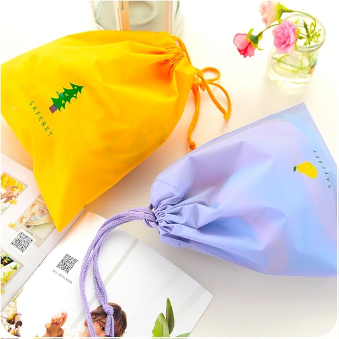 Set of 5 Waterproof Drawstring Bag PE Plastic Folding Sport Home Travel Storage Use combine C