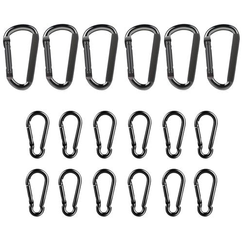 DELSWIN 6 Pcs Heavy Duty 3" Black Carabiner Clip and 12 Pcs Spring Snap Hook