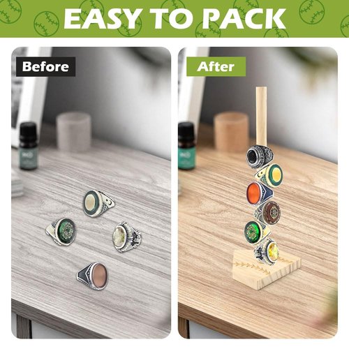 Baseball Wooden Ring Holder Softball Championship Ring Holder Stand Baseball Ring Display Stand Stacked Ring Storage Organizer Birthday Gift for Kids Dad Grandpa (wood Color)