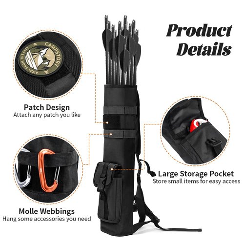 PSKOOK Archery Lightweight Back Quiver, Adjustable With Molle System Shoulder Holder for Arrows, Hanged Target Shooting for Bow Hunting & Practice