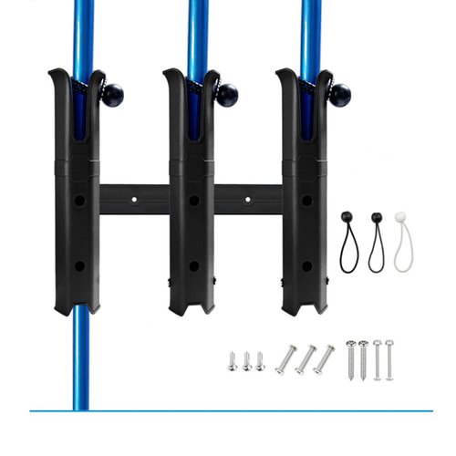BigTron Wall Mounted Fishing Rod Holders, 4 Tubes Rod Holder Side-Mount Slotted Style Rod Rack Lightweight Duty 4 Pole Assembly Rests for Boat Kayak Garage Storage Truck RH12, Black