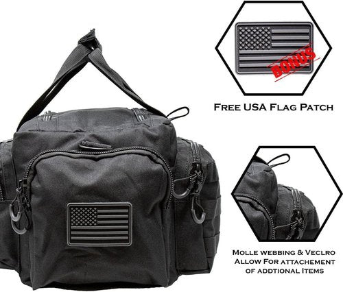 Exos Tactical Range Bag - Medium Size Range Bag for Shooting - Gun Case for Handguns, Ammo Storage, Tactical Backpack, Molle Webbing, Free Subdued USA Patch, Designed in the USA (Black)