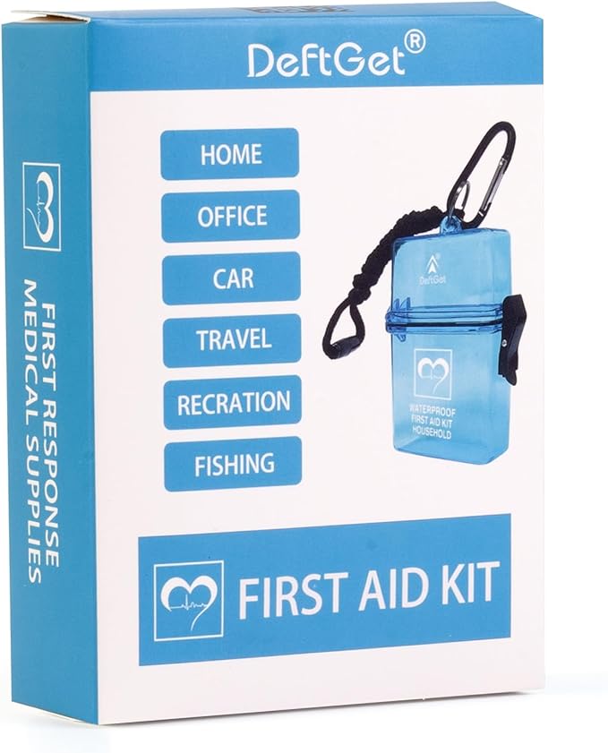 DEFTGET Waterproof First Aid Kit Travel Essentials Camping Essentials Small Emergency Survival Kits Mini Durable Lightweight for Minor Injuries Camping car Hiking Backpacking Essentials (Blue-Seal)