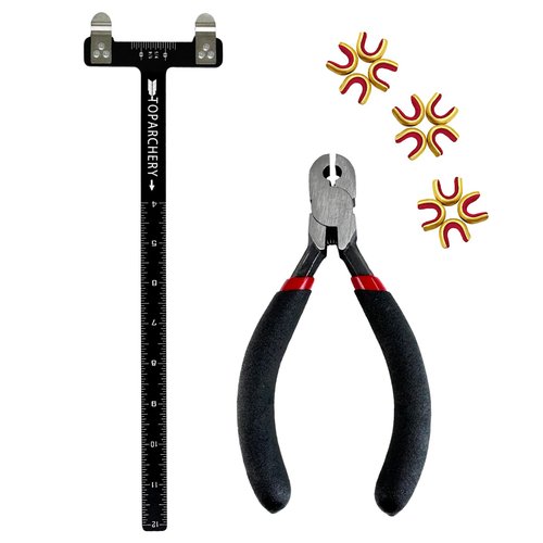 Luoyer Archery T Shape Bow Square Ruler and 12 Pcs Brass Nock Points and Pliers Archery Bowstring Nocking Points Set for Compound and Recurve Bow Turning Kit