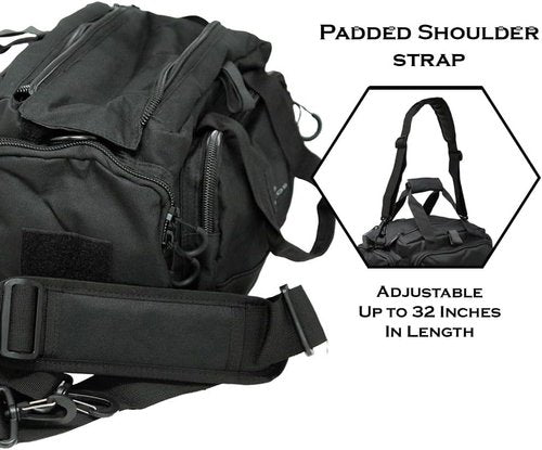 Exos Tactical Range Bag - Medium Size Range Bag for Shooting - Gun Case for Handguns, Ammo Storage, Tactical Backpack, Molle Webbing, Free Subdued USA Patch, Designed in the USA (Black)