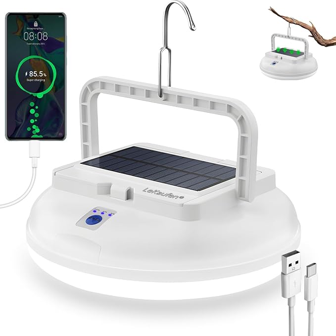 4500LM Solar Camping Light - Portable LED Camping Lantern Hanging IPX4 Waterproof Tent Lights, USB Rechargeable Outdoor Lamp for Camping, Hurricane, Emergency, Hiking, Power Outages (126LEDs)