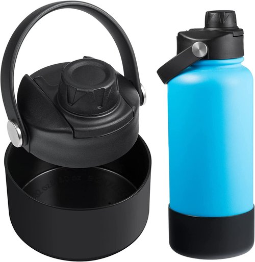 Replacement Lid and boot for Hydro Flask 32 40 oz Wide Mouth Water Bottles, Lids Compatible with Hydro Flask Wide Mouth Sports Cup, Top Spout Lid with Handle, Chug Cap Accessories, Black lid+Boot