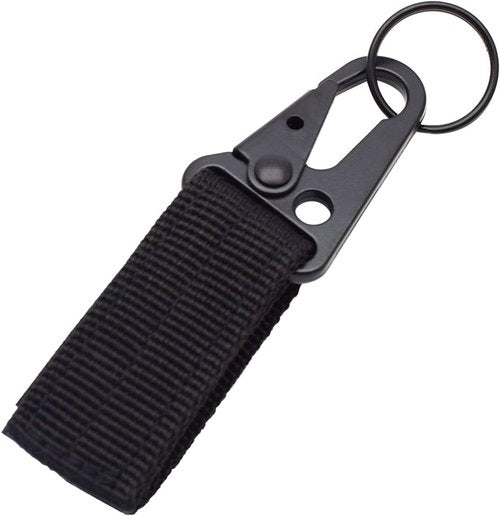 4 Pack Magic tape KeyChain Tactical Gear Clip Nylon Hook&Loop Belt Key Holder Black Metal Hook & O-ring Buckle for Molle Bags,Outdoor Sport Hiking Backpack,Belt,Webbing Attachment Strap