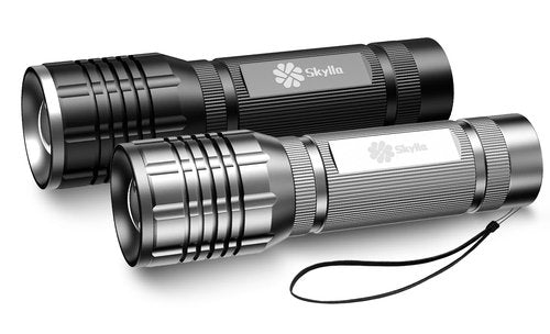 Skylla Flashlight LED Torch Tactical Small Flashlights Powerful high Lumens with 5 Modes Waterproof Flash Light for Home Outdoor Camping Emergency for Student Dorm Essentials Camper Gear (2 Pack)