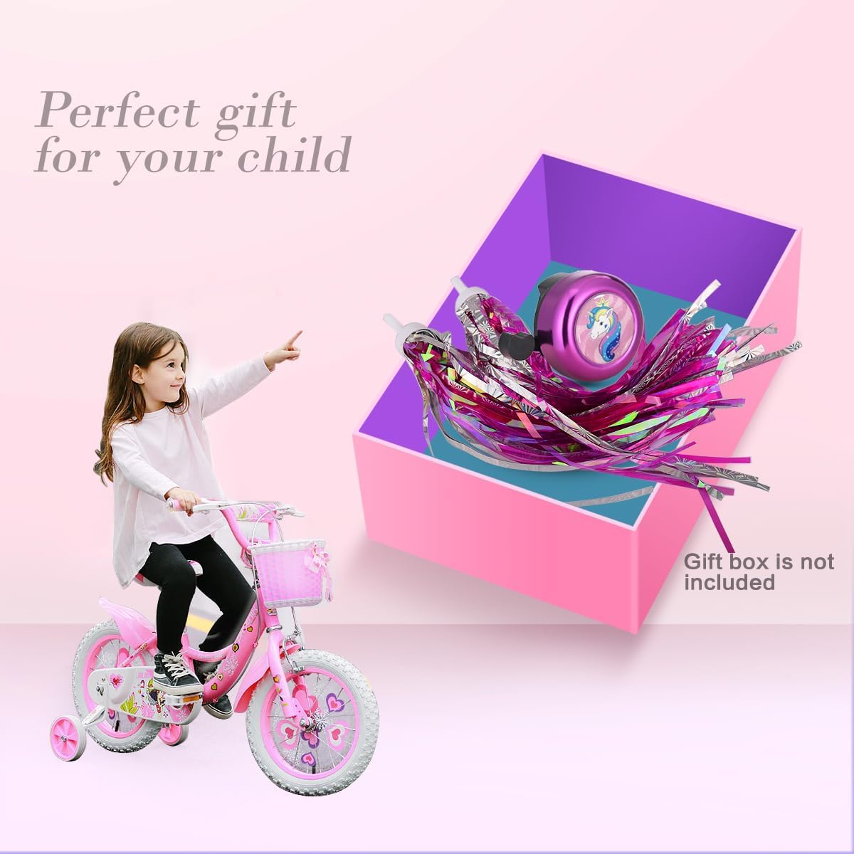 U-LIAN Kids Streamers and Bike Bell for Girls-1 Pack Flower Bicycle Bell with 2 Pack Handlebar Streamers Scooter Tassels for Children's Bike Accessories