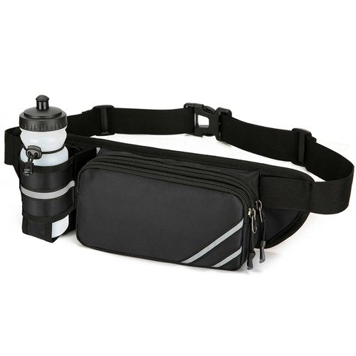 YIXIUTEN Fanny Pack with Water Bottle Holder for Men Women – Large Hiking Fanny Pack with Adjustable Strap Belt for Cycling Hiking Dog Walking Outdoor, Water Resistant Pack Black(Bottle Not Included)