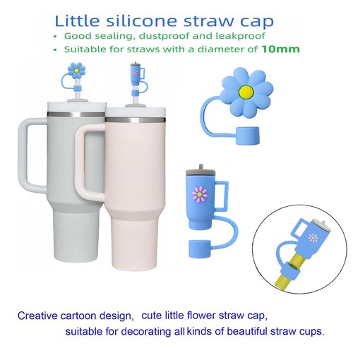 Wohoyee Water Bottle Handle Strap with Lipstick Holder, Silicone Straw Covers, Mini Cup Keychain Compatible with Flask & Stanley Cup Fits Most 16-40oz Water Bottle (Blue)