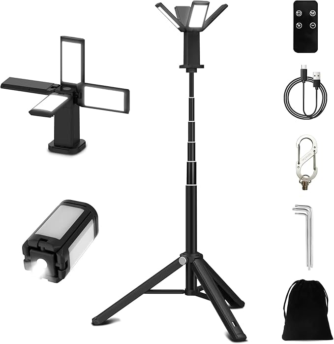 4000LM Camping Light,Rechargeable LED Work Lights with Telescopic Stand & Remote, 14000mAh Waterproof IPX5 Outdoor Lights,Emergency Lighting for Camping,Hiking,Power Outages