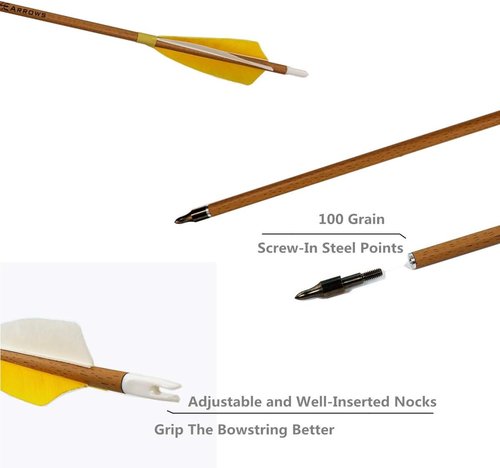 Letszhu Archery Carbon Arrows 500 Spine with Helical Real Feathers and Removable Tips for Compound Recurve Bow (6 Pack)