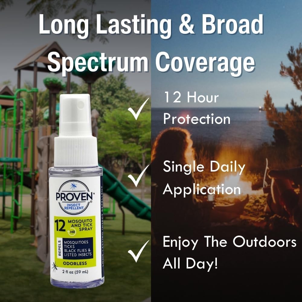 Proven Insect Repellent Spray, Keep Mosquitoes, Ticks and Flies Off, DEET Alternative Repellent, Up to 12-Hour Protection, Great for Camping or Hiking, 6 Ounce, Odorless Spray