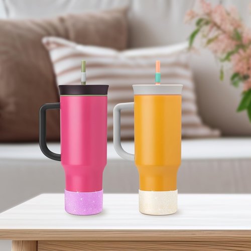 Alwenid 2PCS Silicone Boot for Owala 40oz Tumbler with Handle, Anti-Slip Protective Sleeve Bottom Bumper Protector for Owala Mug Water Bottle Cup, Dishwasher Safe and BPA Free(Shiny Purple)