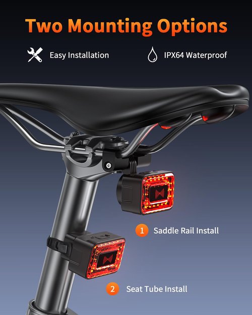 ONVIAN Smart Bike Radar Tail Light, USB Rechargeable Rear View Radar Taillight, IPX64 Waterproof Rear Light with Visual Alerts for Approaching Vehicles, for Mountain Road Bike Night Riding