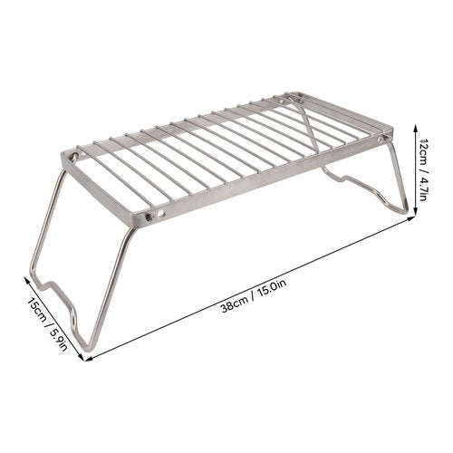 Folding Campfire Grill, Stainless Steel Camping Grill Grate with Foldable Legs, Adjustable Height Thicker Camp Fire Cooking Racks for Outdoor Camping Cooking