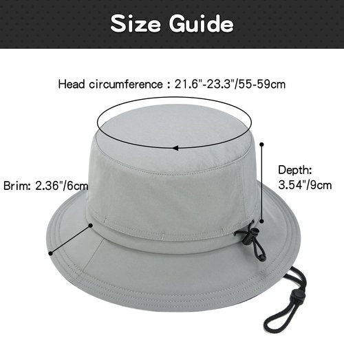 FEINION Men Women Breathable Sun Cap Portable Outdoor Bucket Hat (Grey)