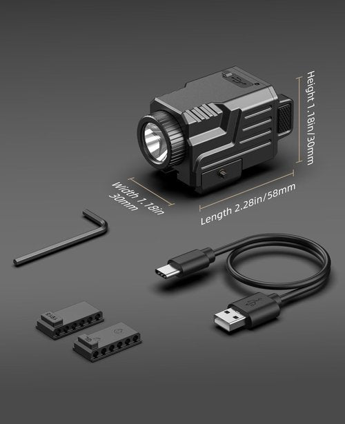 EZshoot 800 Lumens Pistol Flashlight Compatible with Picatinny and GL Rails, Compact Pistol Light with Slide Rail, Rechargeable Tactical Gun Light with Strobe Mode for Home Defense and Hunting