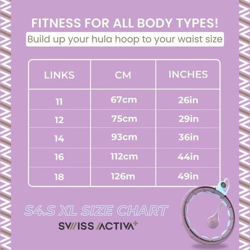 Swiss Activa+ S4.S XL Smart Hula Hoop with Wrist & Ankle Weight 1lb -Hula Hoop up to 22-49in - Wrist & Ankle Weight 1lb Set -Fitness for Women