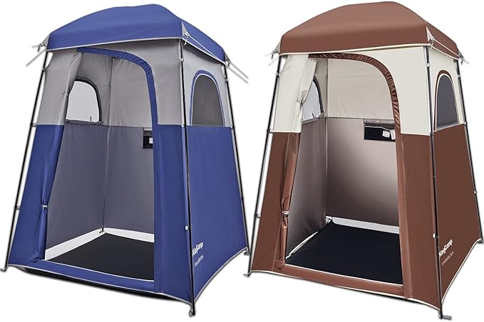 Bundle of KingCamp Oversize Coffee Camping Shower Tent and Blue Outdoor Shower Tents for Camping Changing Dressing Room Portable Toilet Tent, Easy Set Up, More Space Than Pop Up Privacy Tent