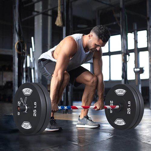 4FT Olympic Barbell Bar, 47Inch Straight Weight Bar with 2 Collars, Solid Olympic Bar with Bearings, 500Lbs Capacity Weightlifting Bar for Home Gym Strength Training, Suitable for 2 Inch Plates, Stars