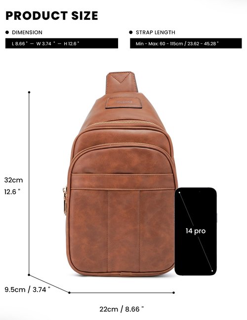 molshine Sling Crossbody Bag, Fashion Chest, Casual PU Leather Shoulder Bag for Women Work Travel Hiking Cycling DLK0037 (Yellow Brown)