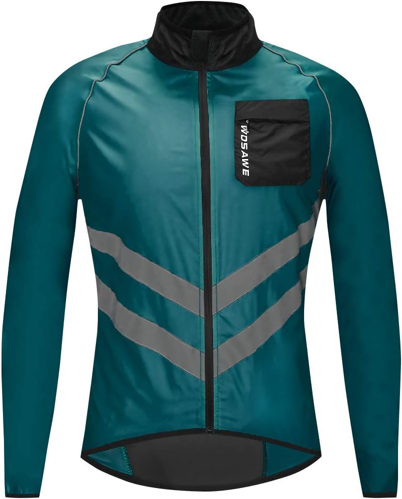 WOSAWE Men's High Visibility Cycling Wind Jacket Water Resistance Reflective Windbreaker