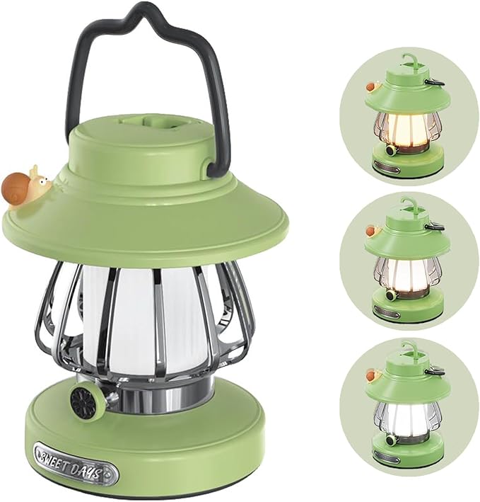 Camping Lantern for Kid Toddler Flashlight with Soft Light & Eye Protection Indoor Outdoor Hanging Tent Portable Night Light Battery Operated Sky Lanterns Rechargeable Lamp Gear Essentials Gift Green