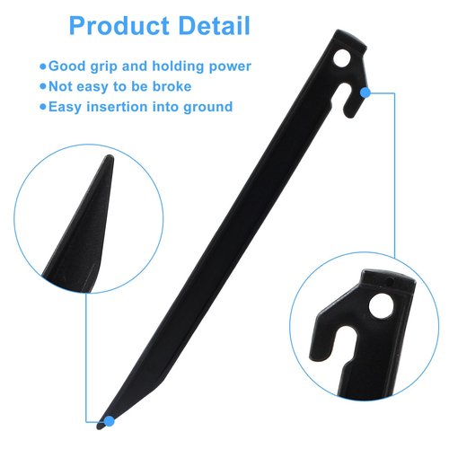 Moicstiy 24 Pack Plastic Tent Stakes, 8.8 Inch Black Tent Spikes Hook Durable Garden Landscape Stakes for Camping, Gardening, Outdoor Beach