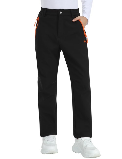 MoFiz Kids Boy Fleece Cargo Hiking Pants Outdoor Girls Waterproof Windproof Snow Ski Pants Warm Insulated Trousers Black 10-12