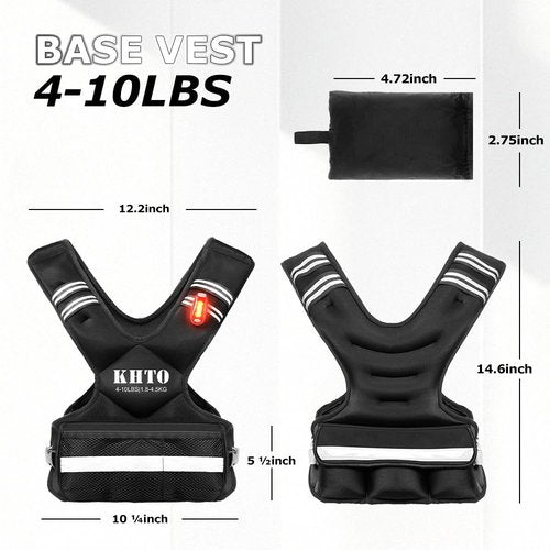 KHTO Adjustable Weighted Vest for Men and Women – X Shaped Weight Vest with Warning Light, Reflective Strip – Weighted Walking Vest Strength Training Weight Vests for Home, Gym (4-10lb)