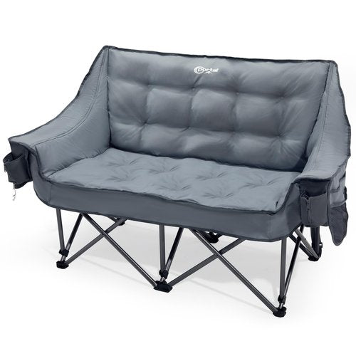 Portal Double Camping Chair, 2 Person Folding Loveseat for Adults, Padded Cushion Camp Lawn Love Seat with Side Pocket Portable Couch, Two Person Heavy Duty Wide Chairs with Cup Holder, 600 lbs
