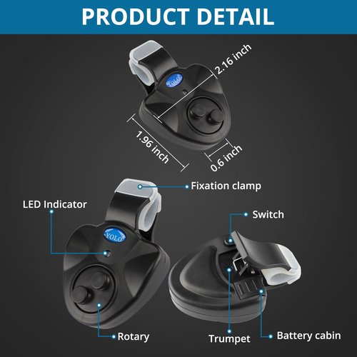 Coolnice 6 Packs Fishing Bite Alarm with Bonus 10 Batteries Sensitive Electronic Indicator LED Sound Alert On Fishing Rod with Loud Siren Suitable for Daytime Night Fishing Outdoor Carp