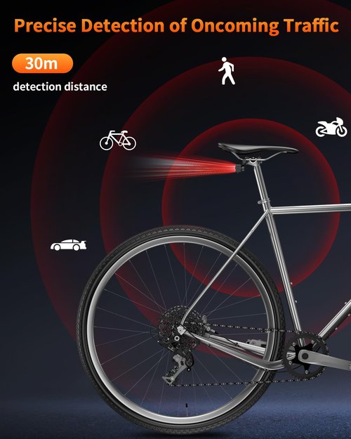 ONVIAN Smart Bike Radar Tail Light, USB Rechargeable Rear View Radar Taillight, IPX64 Waterproof Rear Light with Visual Alerts for Approaching Vehicles, for Mountain Road Bike Night Riding