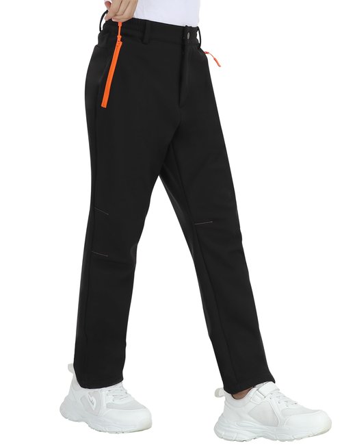 MoFiz Kids Boy Fleece Cargo Hiking Pants Outdoor Girls Waterproof Windproof Snow Ski Pants Warm Insulated Trousers Black 10-12