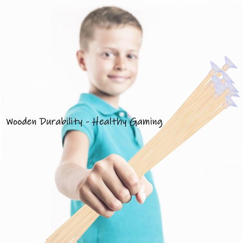 Basbon 10 Pcs Wooden Suction Cup Arrows, 16 Inch Handmade Wooden Toy Arrow for Kids and Beginners, Archery Bows Outdoor Play Cosplay Costume Decoration