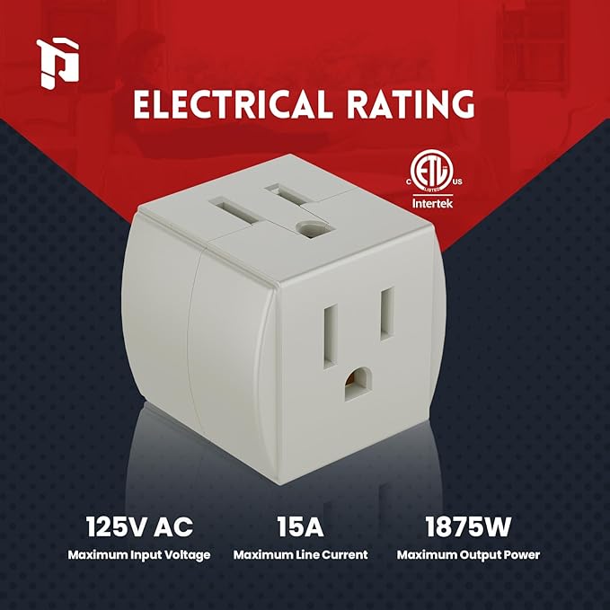 3 Outlet Wall Adapter, 90 Degree 3 Way Plug Adapter Cube Tap, 3 Prong Multi Plug Outlet, Outlet Extender for Home Office School Dorm, ETL Listed, Grey, 3Pack