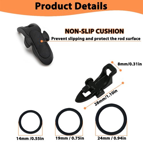QUANFULTEC Fishing Hook Keeper，Fishing Hook Keeper for Fishing Rod，Fishing Hook Holder,Holder with 3 Sizes Rubber Rings，Bait HolderSuitable for a Variety of Fishing Rods 6 Pcs