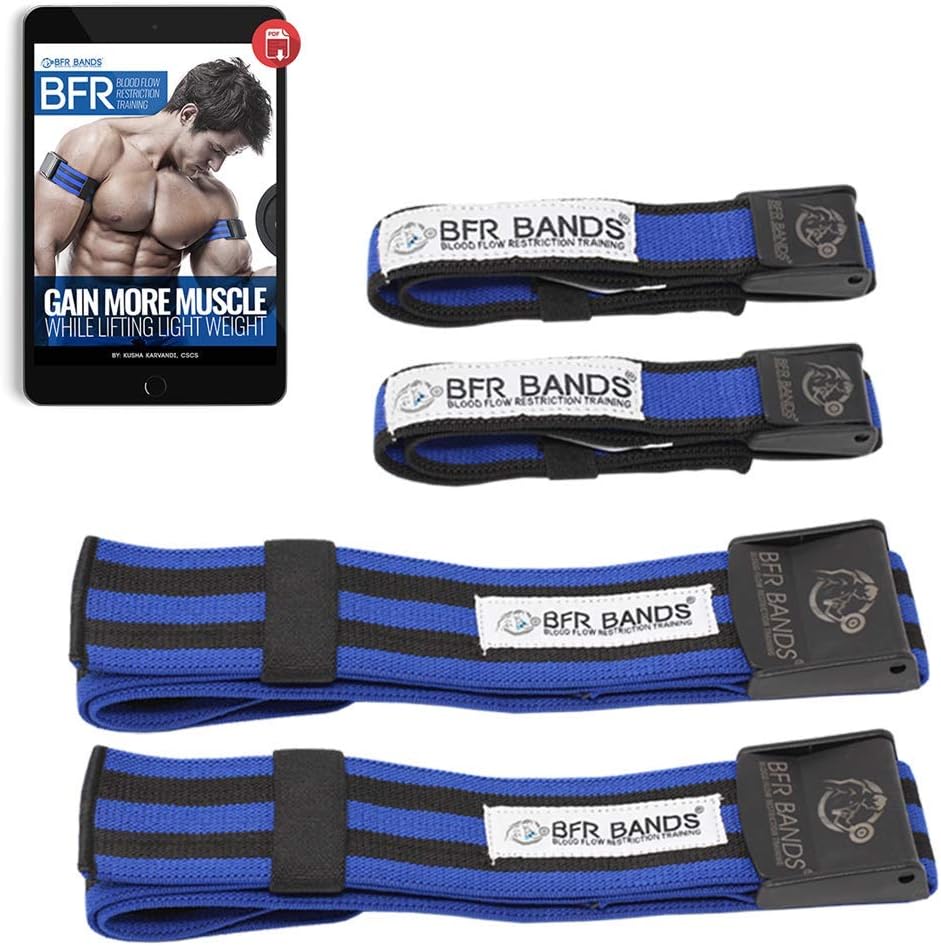 PRO 4-Pack Bundle Blood Flow Restriction Bands for Arms and Legs - Occlusion Training Bands Help You Gain Muscle Without Heavy Weight Lifting, Strong Elastic Strap + Quick-Release