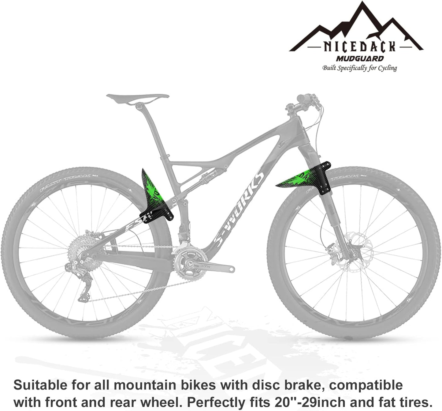 NICEDACK Bike Fender, Adjustable MTB Mud Guard, Front and Rear Compatible Mudguards, Fits 650B 20" 26" 27.5" 29 inch Fat Tire Bikes and All Disc Brake Bicycles