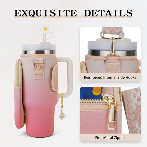 MEIITRUE Water Bottle Carrier Bag for Stanley 40 oz Tumbler with Phone Pocket Purses Water Bottle Holder with Adjustable Wide Strap
