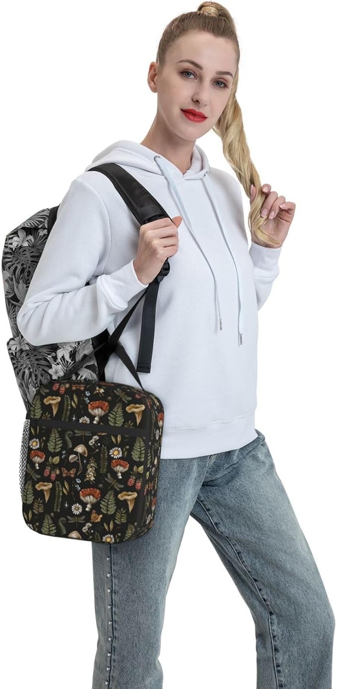 Vintage Witchcraft Mushroom Insulated Lunch Bag Reusable Cooler Lunch Box Portable Leakproof Thermal Container Tote Bags for Girls Boys School Travel