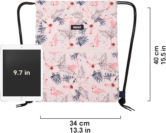 WANDF Drawstring Backpack String Bag Sackpack Cinch Water Resistant Nylon for Gym Shopping Sport Yoga (Flamingo)