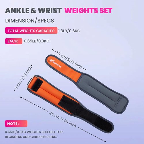 KEEP2MOVE Ankle Weights Set of 2 (0.65Lb/1Lb/2Lbs Each) For Women & Men Kids With Adjustable Strap - Roll Type Wrist Weights for Strength Training, Jogging, Pilates, Yoga, Pilates, Gym, Running, Fitness, Cardio