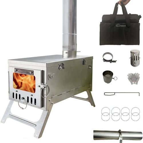 DANCHEL OUTDOOR S6 Portable Folding Hot Tent Camping Stove, 304 Stainless Steel Small Tent Wood Stove with 7.2ft Pipe for Winter Survival,Cooking, Backpacking