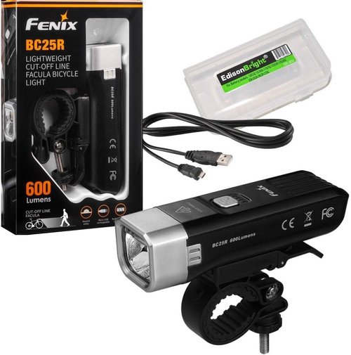 EdisonBright Fenix BC25R 600 Lumen Cree LED USB Rechargeable Light Weight Pedestrian Friendly Bike Bicycle Light BBX3 Charging Cable Carry case